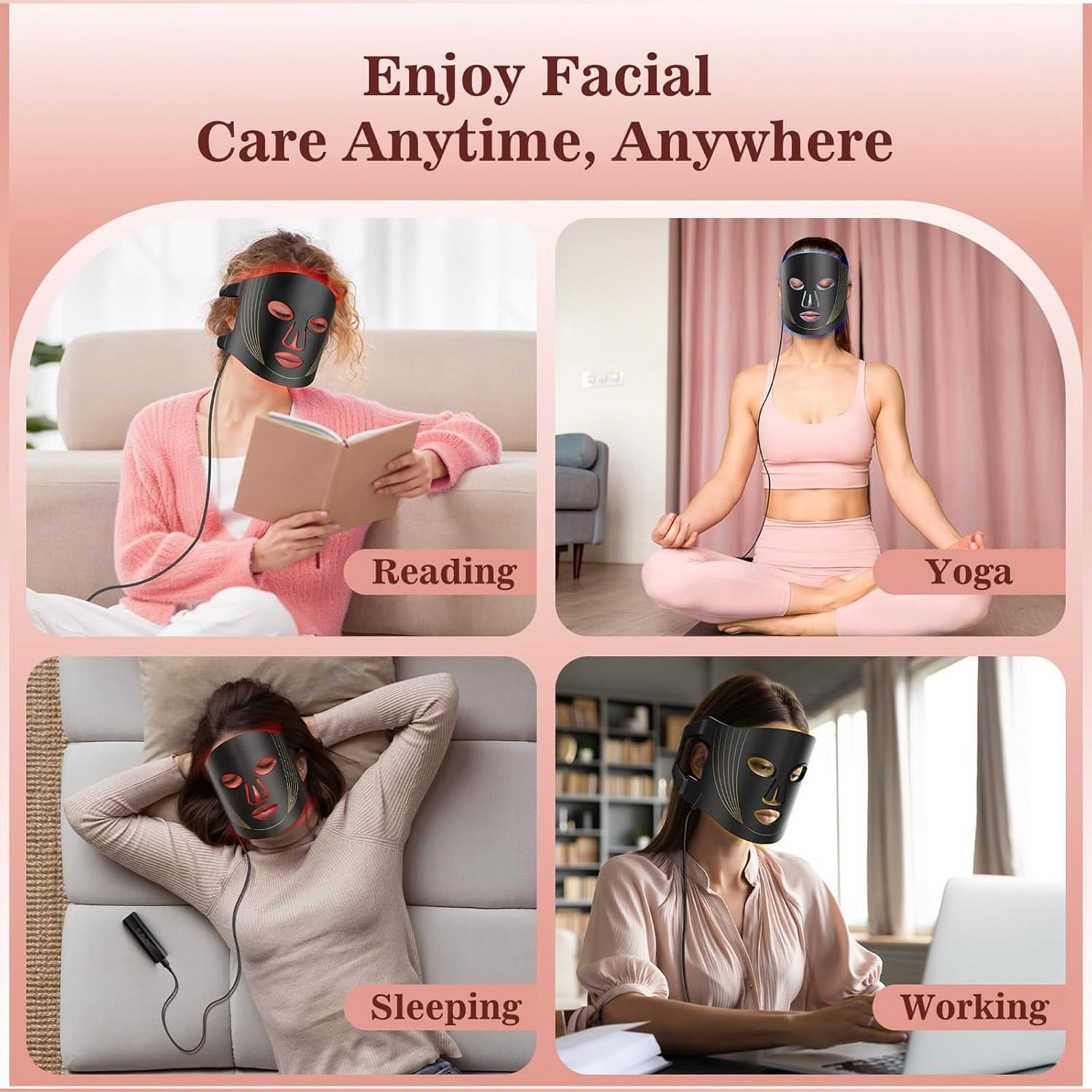 Red Light Therapy for Face, 3 Modes Portable Led Face Mask Light Therapy with Remote, Near-Infrared 850 Red Light Therapy Mask with Timing Function, Red Light Therapy at Home 180 LED Beads(Black)