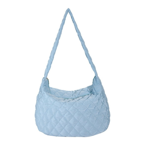 Yucurem Simple Quilted Rhombus Pattern Shoulder Bag, Large Solid Color Tote Shopper Handbag for Shopping Travel School Outdoor Activities (Blue)