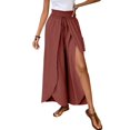 thumbnail image 7 of Cotton Linen Pants Women Smocked High Waisted Split Wide Leg Pants Summer Flowy Vacation Beach Pant with Pockets 2025, Vermilion M, 7 of 7