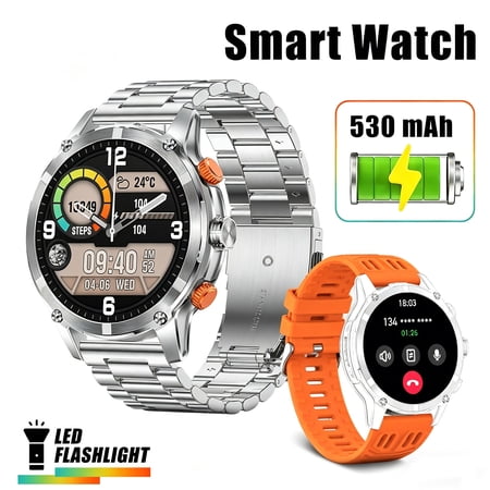 VOPOCO Smart Watch for Men with LED Flashlight Rugged Smartwatch 530mAh Battery Outdoor Smartwatch 100+ Sports Fitness Tracker with Make Call for iOS Android