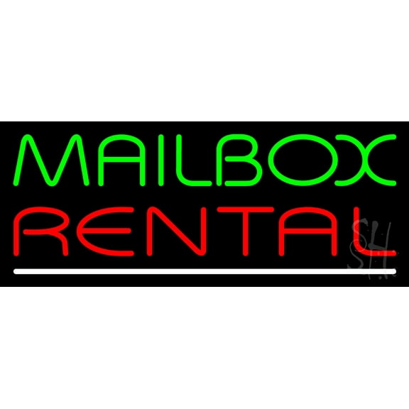 Mailbox Rental White Line LED Neon Sign 13 x 32 - inches, Black Square Cut Acrylic Backing, with Dimmer - Bright and Premium built indoor LED Neon Sign for Store interior and stroefront