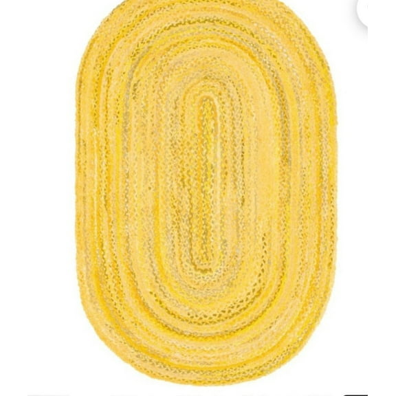 Abstract Chindi Cotton Yellow Rug, HandCrafted Carpet, Beautiful Oval Design, various Sizes Available