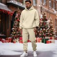 thumbnail image 3 of Men's Casual Sports Solid Color Fleece Pullover Suit, for Winter Training and Everyday Comfort,Khaki,S, 3 of 5