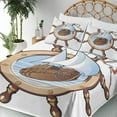 thumbnail image 5 of Ambesonne Nautical Fitted & Top Sheet Set with Shams, Ships Wheel Sailing, Brown Blue, 5 of 8