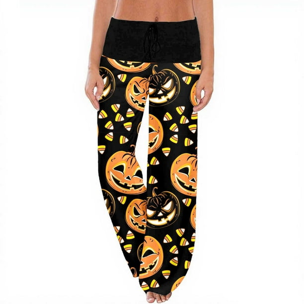 WILLBEST Pantalones Casuales elegantes para Mujer: Pantalones Largos con Cordones y Cintura Alta con Estampado de Halloween y Pantalones de Pijama para Uso Diario. Chica