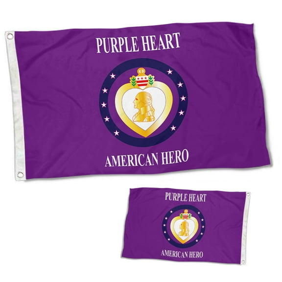Dutern Double Sided Purple Heart American Hero Flag Banner 3 Ply with Brass Grommets 3x5 Feet