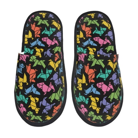 

Rateoe Colorful Geometric Dog Pattern Fuzzy Slippers Fuzzy Soft House Slippers Plush Furry Warm Cozy Open Toe Fluffy Home Shoes-Medium
