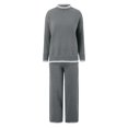 thumbnail image 4 of AOMPMSDX Women Autumn And Winter Fashion Temperament Loose Casual Wide Leg Pants Knitted Sweater Two Piece Suit Grey L, 4 of 6