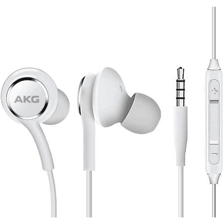 OEM InEar Earbuds Stereo Headphones for Samsung Galaxy Grand Prime Plus Plus Cable - Designed by AKG - with Microphone and Volume Buttons (White)