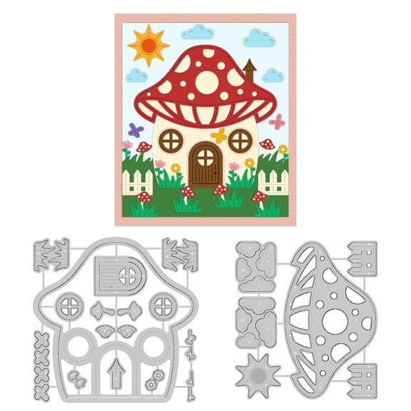 Mushroom House Cutting Dies Fairy Tale Card Making Die Stencil Carbon Steel Die Cuts Card Scrapbooking Embossing Template Dies for Greeting