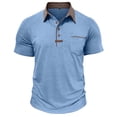 thumbnail image 2 of Mens Plus Size T-shirts Color-blocking Button Lapel Short Sleeve Pullover Loose Office Buiness Shirt with Pocket Blue S-3XL, 2 of 6