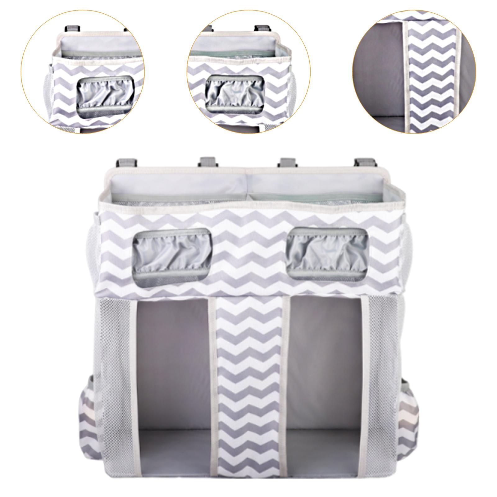 WeiLaiKeQi Hanging Diaper Organizer Spacious Changing Table Playard Baby Diaper Stacker Gray White Stripes