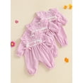 thumbnail image 3 of BemeyourBBs Girl Plaid Romper Long Sleeve Doll Collar Letter Embroidery Jumpsuit, 3 of 9