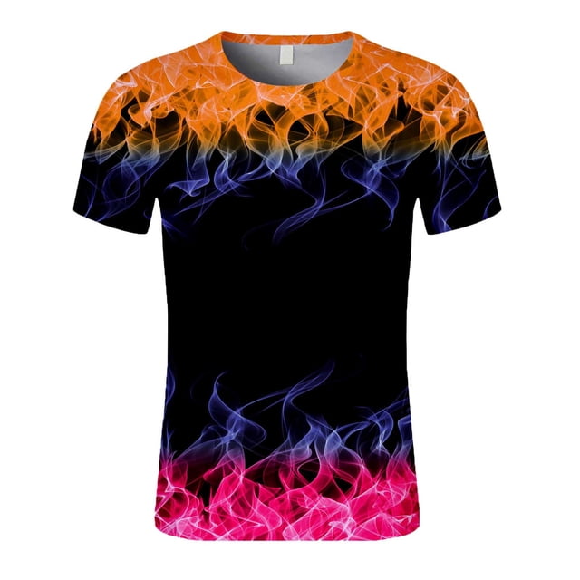 Men Short Sleeve Shirts Men Short Sleeve Flame Printing Round Neck Pullover T Shirt Blouse