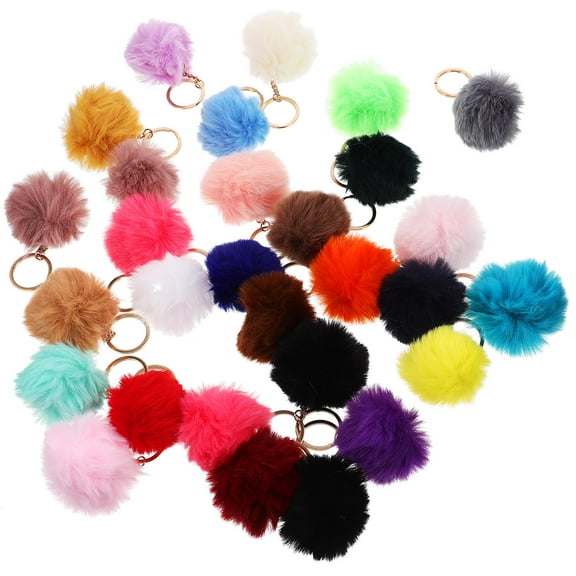 Luxshiny 30Pcs Adorable Pompom Keychain Pendant Hanging Ring Decorative Charm