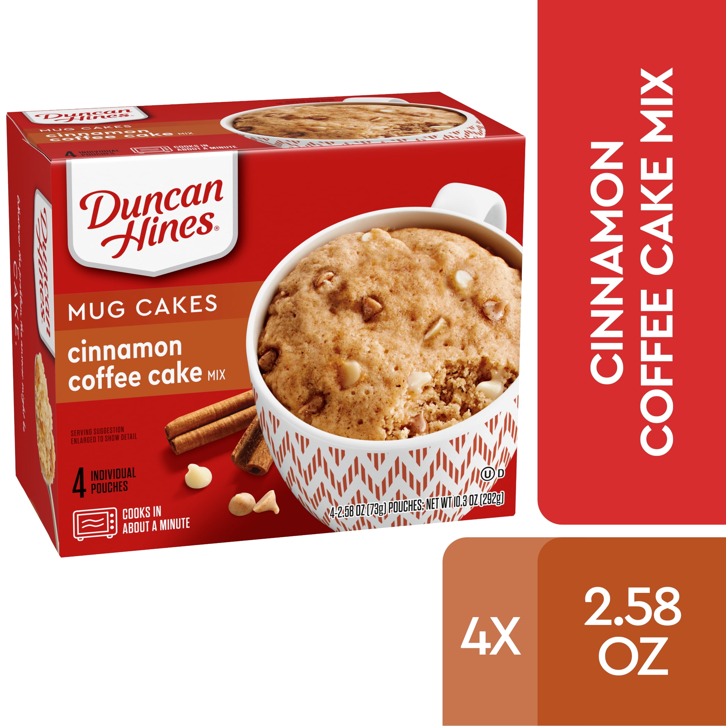 Duncan Hines Mug Cakes Cinnamon Coffee Cake Mix 4 - 2.58 OZ Pouches