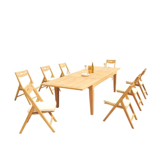 Grade-A Teak Dining Set: 8 Seater 9 Pc: 122" Caranas Rectangle Table And 8 Surfliner Folding Reclining Arm Chairs Outdoor WholesaleTeak #51SL2909