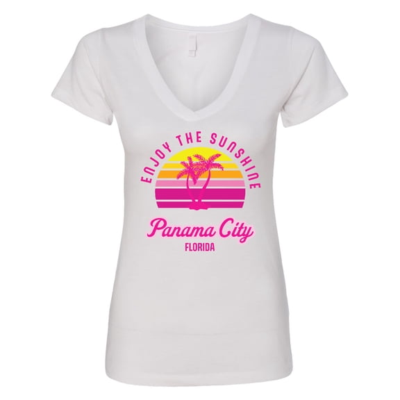 Inktastic Summer Enjoy the Sunshine Panama City Florida in Pink Women's V-Neck T-Shirt