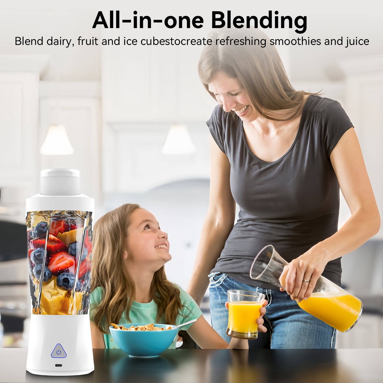 Portable Blender, 6000mAh Personal Blender with USB Rechargeable for Shakes and Smoothies, BPA Free 24 Oz Juicer Cup with 6 Blades and Lid, 360W Self Cleaning Portable Juicer for Home/Office/Travel