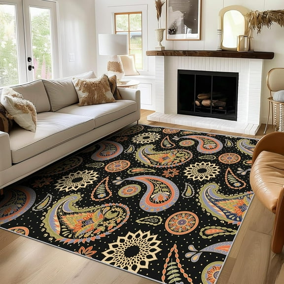 Multicolor Paisley Rug Washable Vintage Floral Rugs For Living Room Bedroom, Traditional Area Rug For Home Decor, Non Slip Backing Floor Carpet 1x2ft
