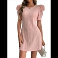 thumbnail image 3 of Vestido Fluido de Verano para Mujer, con Volantes, Mangas , Cuello en V, Color Liso, Rosa, XXL, 3 of 10