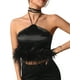 thumbnail image 1 of SAYOO, chaleco de plumas para mujer, sin mangas, con cordones, cuello Halter, espalda descubierta, retales de plumas, Tops de verano para fiesta de Club SAYOO  moda, 1 of 9