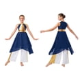 thumbnail image 4 of iiniim Girls Lyrical Praise Dance Tunic with Loose Pants 2 Piece Outfit Metallic Liturgical Worship Dress Navy Blue 8, 4 of 7
