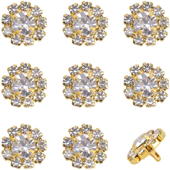 10Pcs Rhinestone Shank Buttons Alloy Flower Shape Button Round Decorative Metal Buttons Gold Brass Button
