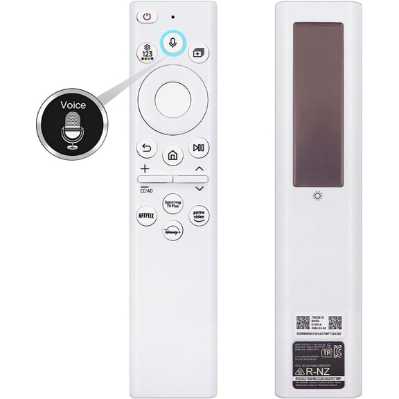BN59-01391A TM2281E Solar Frame Voice TV Remote Control Compatible with Samsung Neo QLED 4K Ultra Smart HD TV Bluetooth Rechargeable Solar Cell QN32LS03BBFXZA QN43LS01BAFXZA etc White
