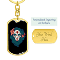 thumbnail image 3 of Pin Up Sugar Skull Stainless Steel or 18k Gold Premium Swivel Dog Tag Keychain, 3 of 16