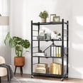 thumbnail image 3 of Storage Shelves with 20 Hooks, 4-Tier Foldable Shelves for Storage, Folding Shelf Unit Pantry Shelves with Wheels, Metal Shelving Storage Rack Shelf for Kitchen Garage Home, Black - No Assembly, 3 of 14