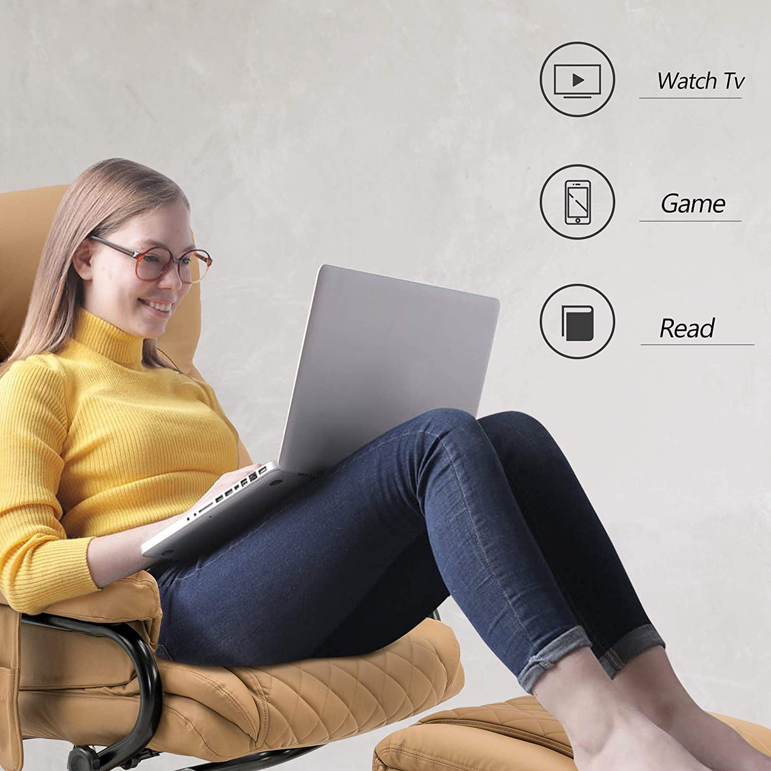 MCombo Massage Recliner Chair with Ottoman for Living Room, Swivel Recling Chair Faux Leather, 4901 (Brown)