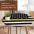 thumbnail image 5 of Thin Yellow Round Fitted Table Cover Line Gold Emergency Dispatchers Truck Flag Waterproof Table Cloth with Elastic Edge Wipeable Tablecloth for Picnic Camping Party Fits 36"-44" Diameter, 5 of 8