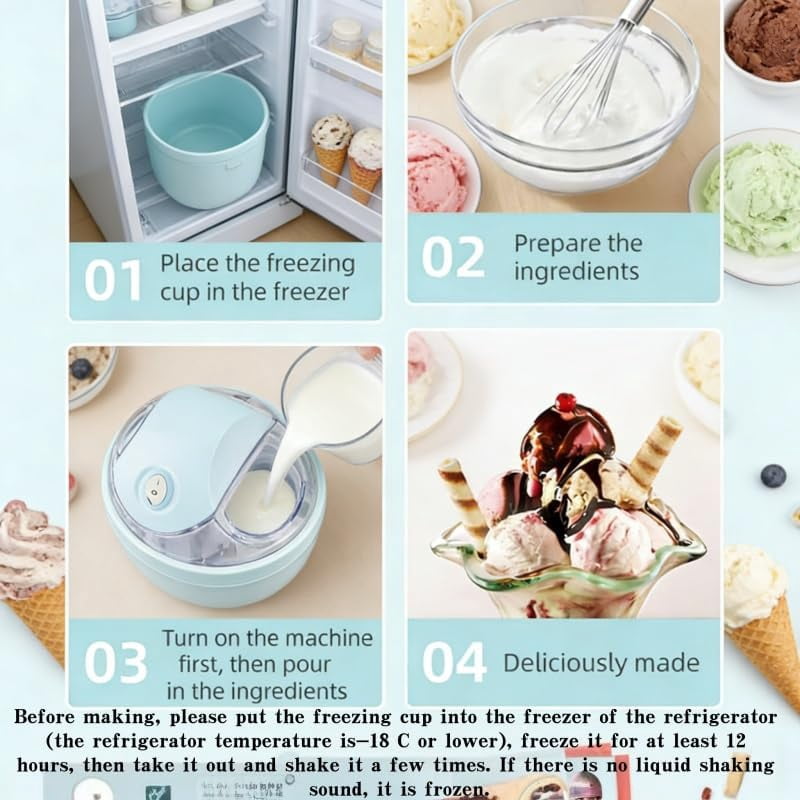 Mini Electric Ice Cream Maker, 17oz Capacity Homemade Sorbet & Frozen Yogurt Machine, One-Touch Control Compact Dessert Maker for Small Kitchens