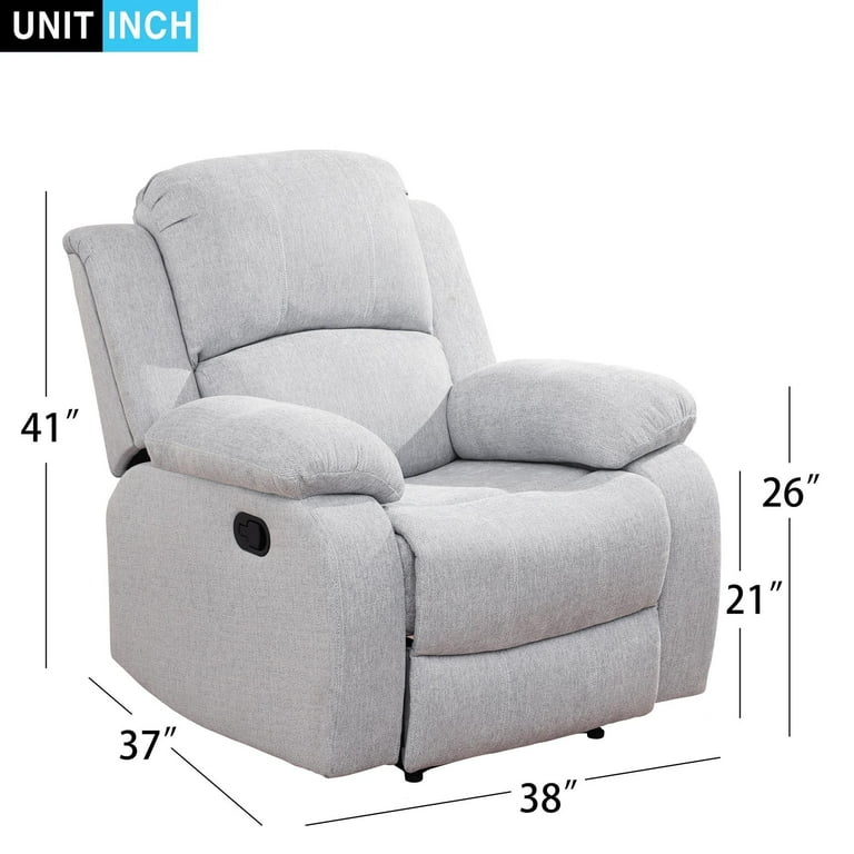 Gewnee Manual Recliner Chair Overstuffed Linen Fabric Single Sofa for Living Room Bedroom Gray