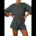 thumbnail image 3 of Conjuntos de Pijama para Mujer, Blusas Extragrandes de 3/4 y Pantalones Cortos con Cintura Elástica, Conjuntos de Estar por Casa. Gris M, 3 of 8