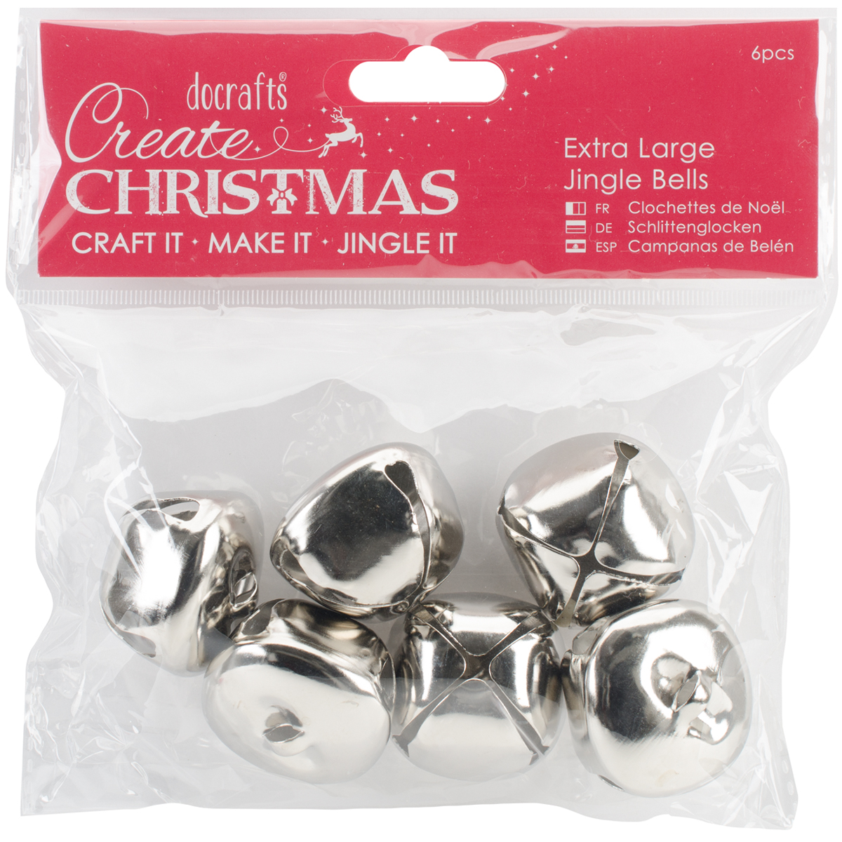 Papermania Extra Large Jingle Bells 6pcsSilver