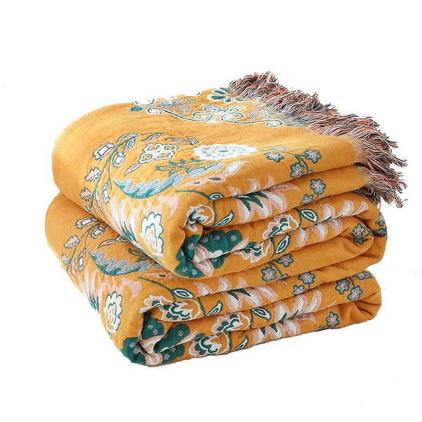 Manta de algodón orgánico suave para sofá cama, decoración floral de granja, manta bohemia reversible para sillón, sofá, colcha y regalo