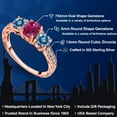 thumbnail image 2 of Gem Stone King 18K Rose Gold Plated Silver 3-Stone Ring Oval Red Created Ruby and Vivid Persian Blue Moissanite (1.97 Cttw, Size 9), 2 of 6