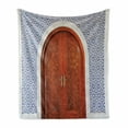 thumbnail image 1 of Moroccan Soft Flannel Fleece Throw Blanket, Antique Wooden Door of Architecture with Star Form Oriental Picture, Cozy Plush for Indoor and Outdoor Use, 70" x 90", Blue Brown, by Ambesonne, 1 of 6