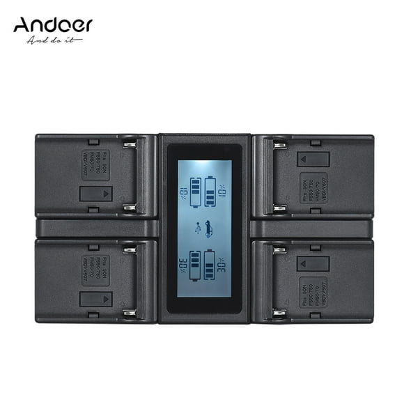 Andoer NP-F970 Chargeur de batterie pour appareil photo numérique 4 canaux avec écran LCD pour Sony NP-F550 F750 F950 NP-FM50 FM500H QM71