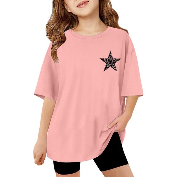 shqvo T-Shirts for Girls 12-14 Oversized Crewneck Summer Casual Short Sleeve Tops for Kids Girl Basic Pullover Cute Casual Basic Tees School Wear Pullover Tops