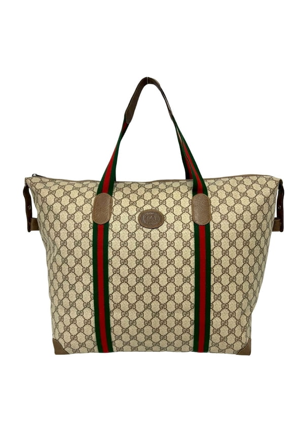 Pre-Owned GUCCI Vintage Sherry Line GG Logo Leather Tote Bag Boston Brown 36218