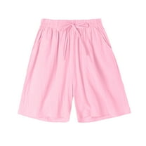 ZyeKqe Summer Shorts for Women High Weaisted Wide Leg Shorts Knee Length Drawstring Shorts with Pockets