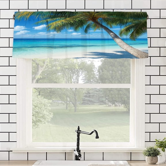 Remain Unique Polyester Rod Pocket Curtain Valance with Tropical Beach Palm Tree Pattern for Home Bedroom Living Room Kitchen Window Decor 54x18 inch