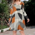 thumbnail image 2 of Abstract Geometric Art, Oragen Black Grey Long Sleeve Dresses For Women Vintage Elegant Party Dress Oversized V-neck Dress S-8XL, 2 of 7