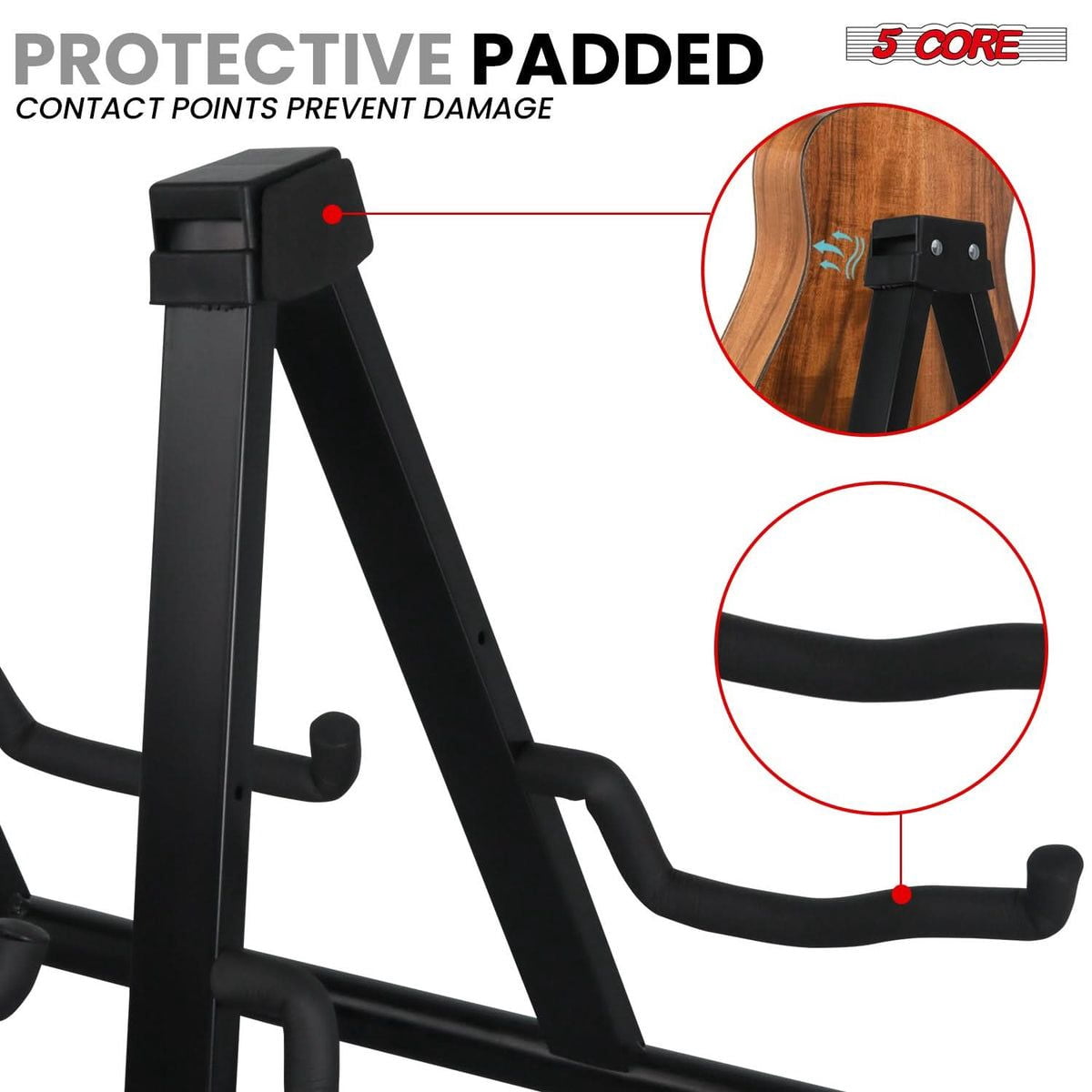 5 Core Double Guitar Stand A-Frame with Foam Arms & Non-Slip Rubber – Fits Acoustic, Electric, Bass, Ukulele, Banjo – Yellow