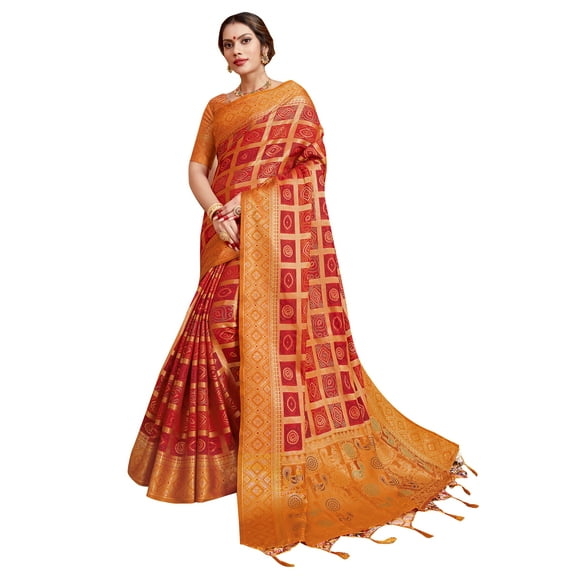 Sarees for Women Banarasi Patola Art Silk Woven Saree l Indian Ethnic Wedding Gift Sari with Unstitched Blouse
