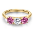 thumbnail image 3 of Gem Stone King 18K Yellow Gold Plated Silver White Topaz and Pink Moissanite Engagement Ring for Women | 1.60 Cttw | Round 5MM | Gemstone November Birthstone | Size 9, 3 of 6