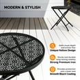 thumbnail image 5 of 18 inch Folding Patio Side Table, Metal Steel Outdoor Round Coffee Table with Flower Cutouts for Patio Yard Balcony Garden, Black, 5 of 9